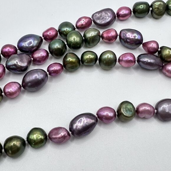 Vintage Baroque Necklace Freshwater Pearls Rope Length 48" Signed Av Multi Color - Picture 6 of 15